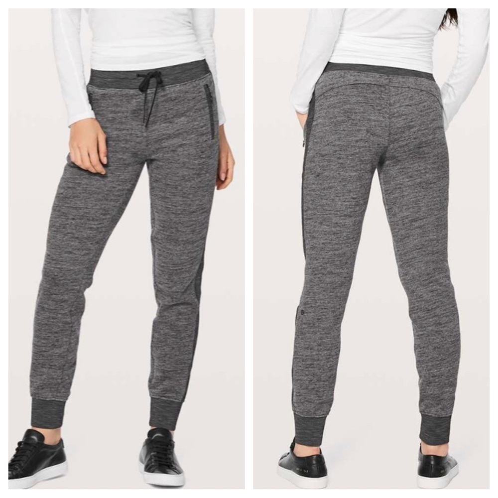 Lululemon heathered gray black Get Going 28.5” ankle jogger pants side stripe 6